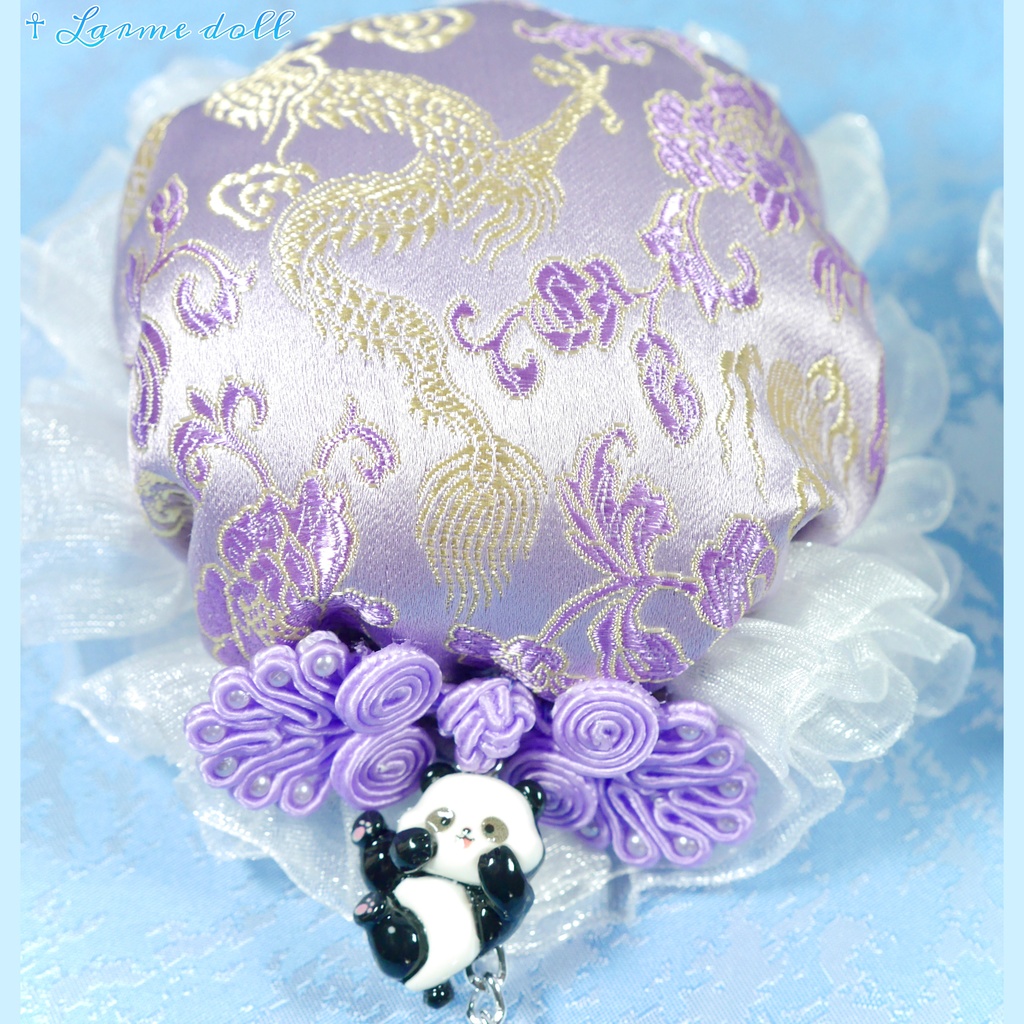 【受注生産】《☥》パンダチャイナお団子カバー(チャイナ生地タイプ)(レース白)本体カバーカラー▷紫