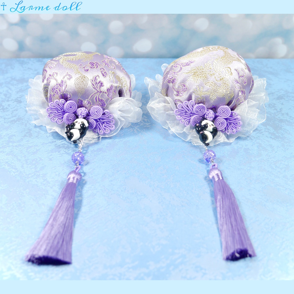 【受注生産】《☥》パンダチャイナお団子カバー(チャイナ生地タイプ)(レース白)本体カバーカラー▷紫