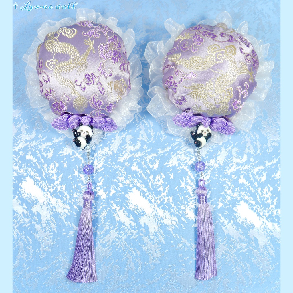 【受注生産】《☥》パンダチャイナお団子カバー(チャイナ生地タイプ)(レース白)本体カバーカラー▷紫