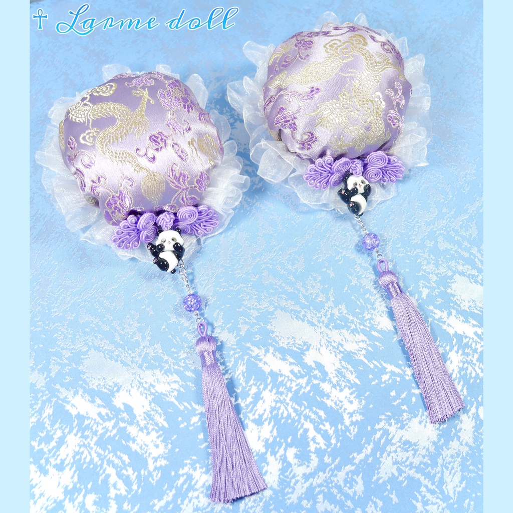 【受注生産】《☥》パンダチャイナお団子カバー(チャイナ生地タイプ)(レース白)本体カバーカラー▷紫