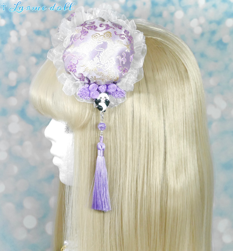 【受注生産】《☥》パンダチャイナお団子カバー(チャイナ生地タイプ)(レース白)本体カバーカラー▷紫