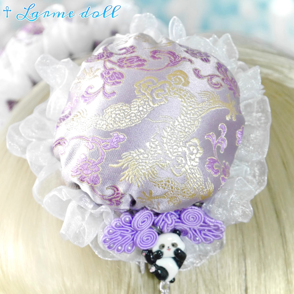 【受注生産】《☥》パンダチャイナお団子カバー(チャイナ生地タイプ)(レース白)本体カバーカラー▷紫