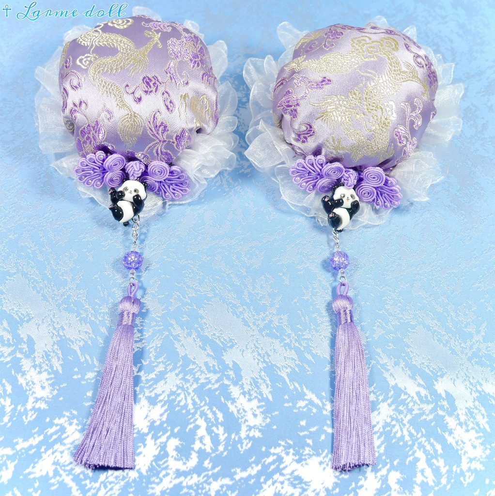 【受注生産】《☥》パンダチャイナお団子カバー(チャイナ生地タイプ)(レース白)本体カバーカラー▷紫