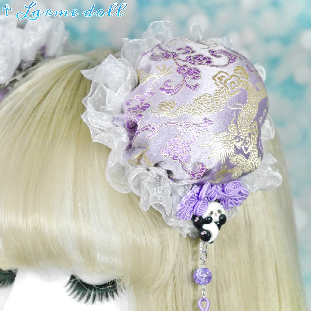 【受注生産】《☥》パンダチャイナお団子カバー(チャイナ生地タイプ)(レース白)本体カバーカラー▷紫