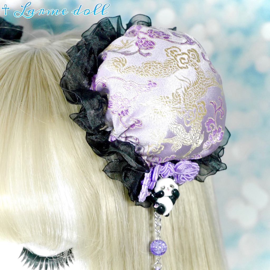 【受注生産】《☥》パンダチャイナお団子カバー(チャイナ生地タイプ)(レース黒)本体カバーカラー▷紫