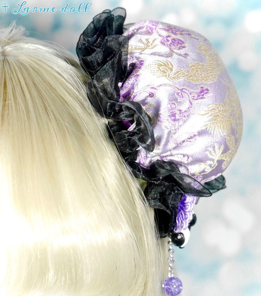 【受注生産】《☥》パンダチャイナお団子カバー(チャイナ生地タイプ)(レース黒)本体カバーカラー▷紫