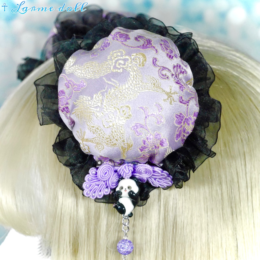 【受注生産】《☥》パンダチャイナお団子カバー(チャイナ生地タイプ)(レース黒)本体カバーカラー▷紫