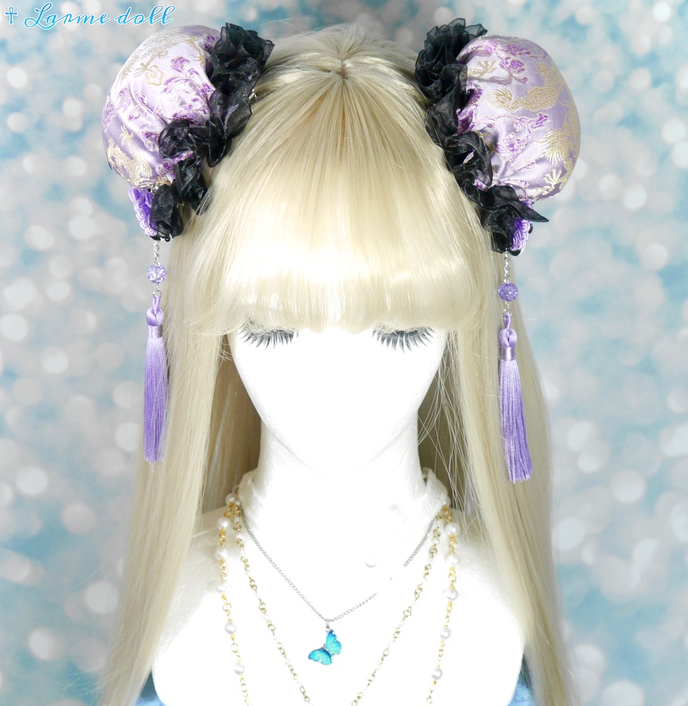 【受注生産】《☥》パンダチャイナお団子カバー(チャイナ生地タイプ)(レース黒)本体カバーカラー▷紫