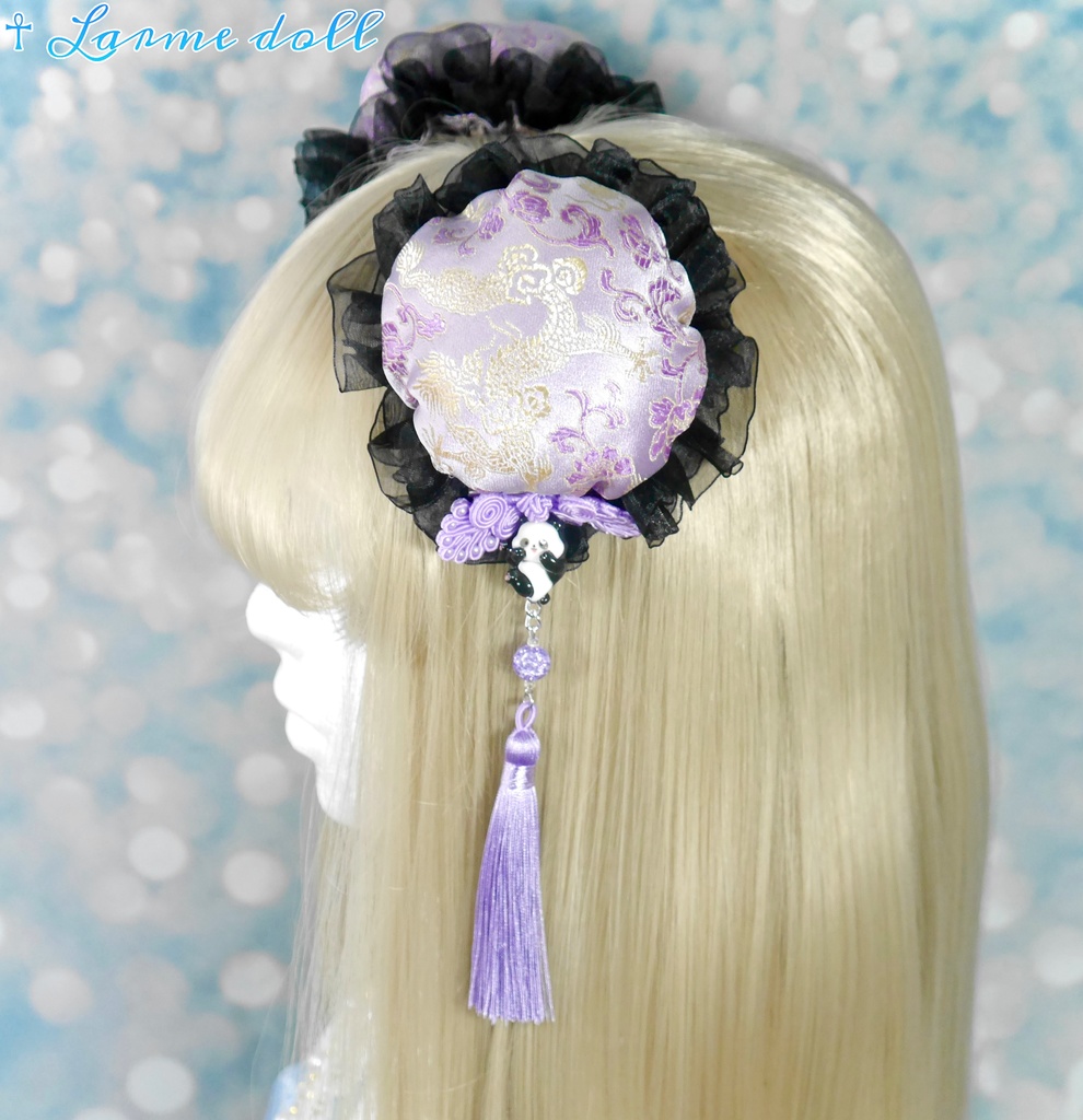 【受注生産】《☥》パンダチャイナお団子カバー(チャイナ生地タイプ)(レース黒)本体カバーカラー▷紫