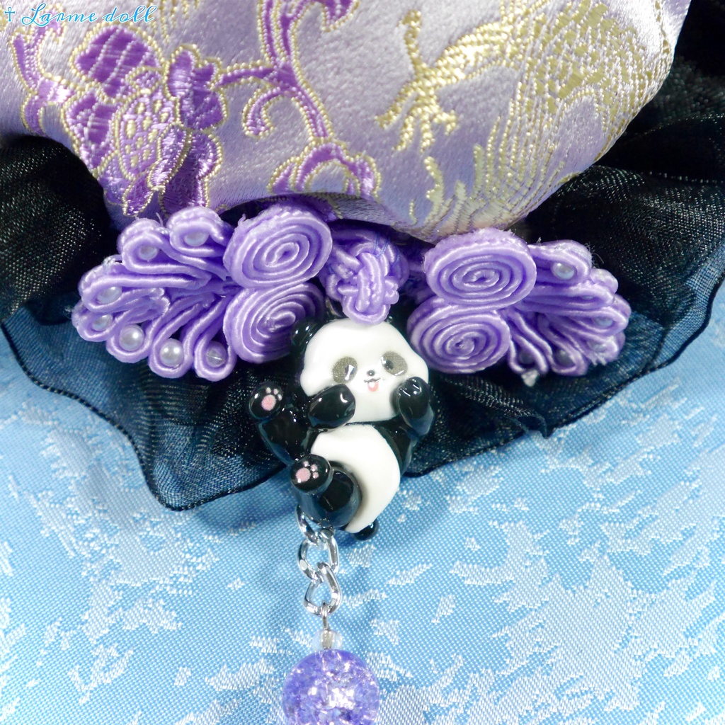 【受注生産】《☥》パンダチャイナお団子カバー(チャイナ生地タイプ)(レース黒)本体カバーカラー▷紫