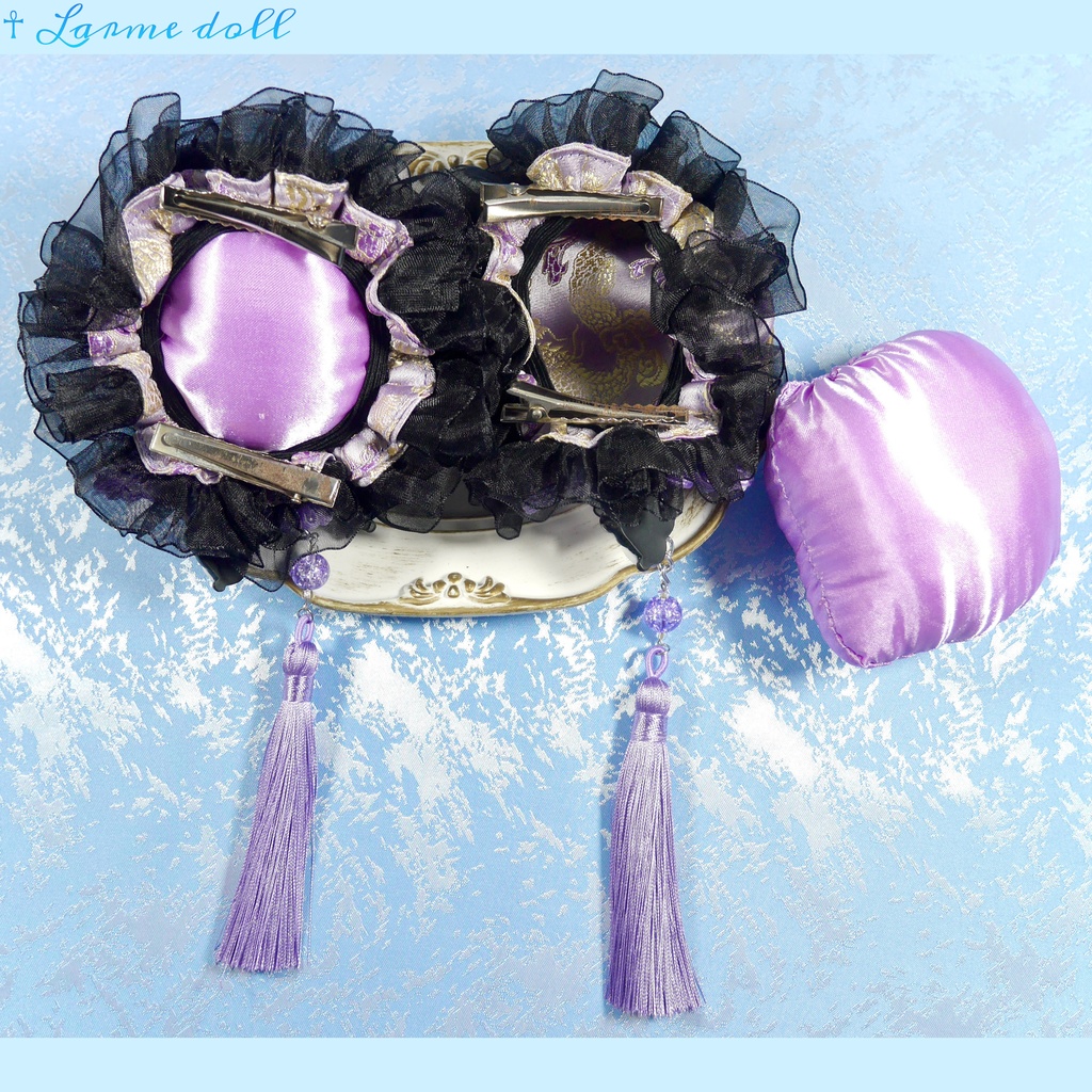 【受注生産】《☥》パンダチャイナお団子カバー(チャイナ生地タイプ)(レース黒)本体カバーカラー▷紫