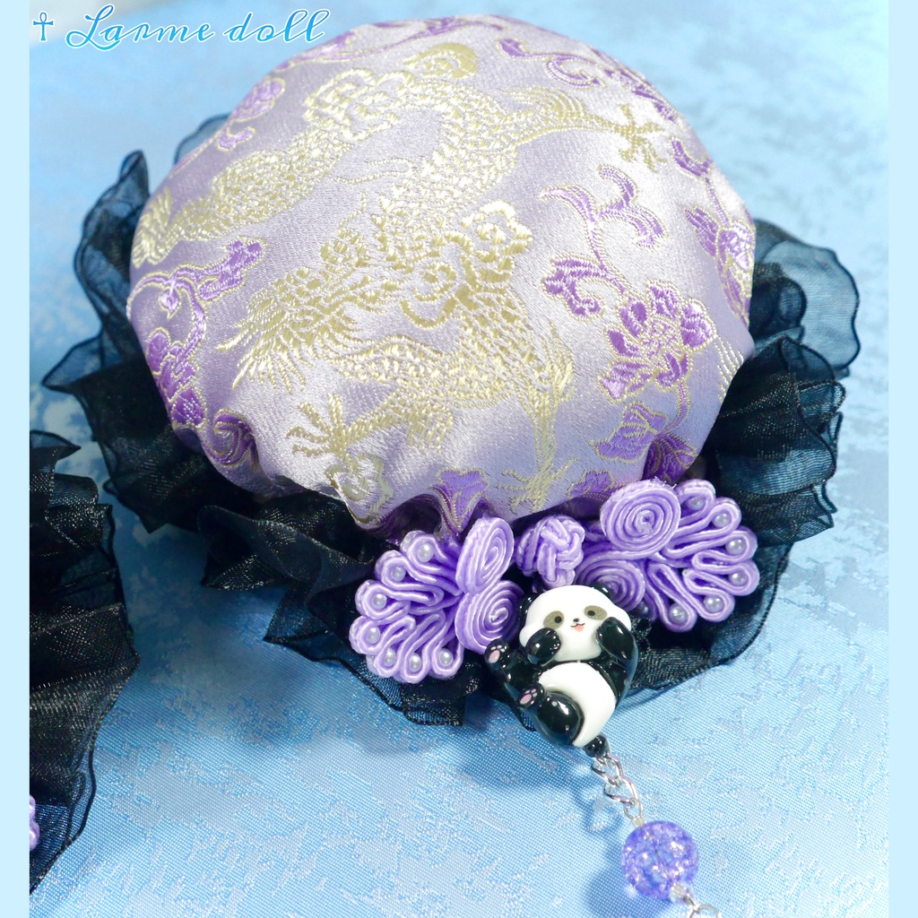 【受注生産】《☥》パンダチャイナお団子カバー(チャイナ生地タイプ)(レース黒)本体カバーカラー▷紫