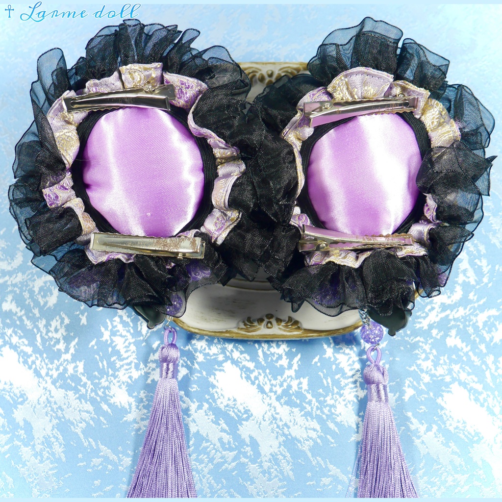 【受注生産】《☥》パンダチャイナお団子カバー(チャイナ生地タイプ)(レース黒)本体カバーカラー▷紫