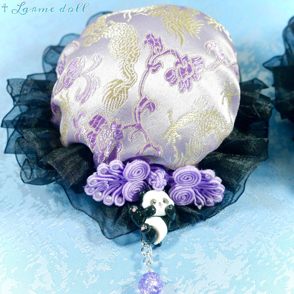 【受注生産】《☥》パンダチャイナお団子カバー(チャイナ生地タイプ)(レース黒)本体カバーカラー▷紫