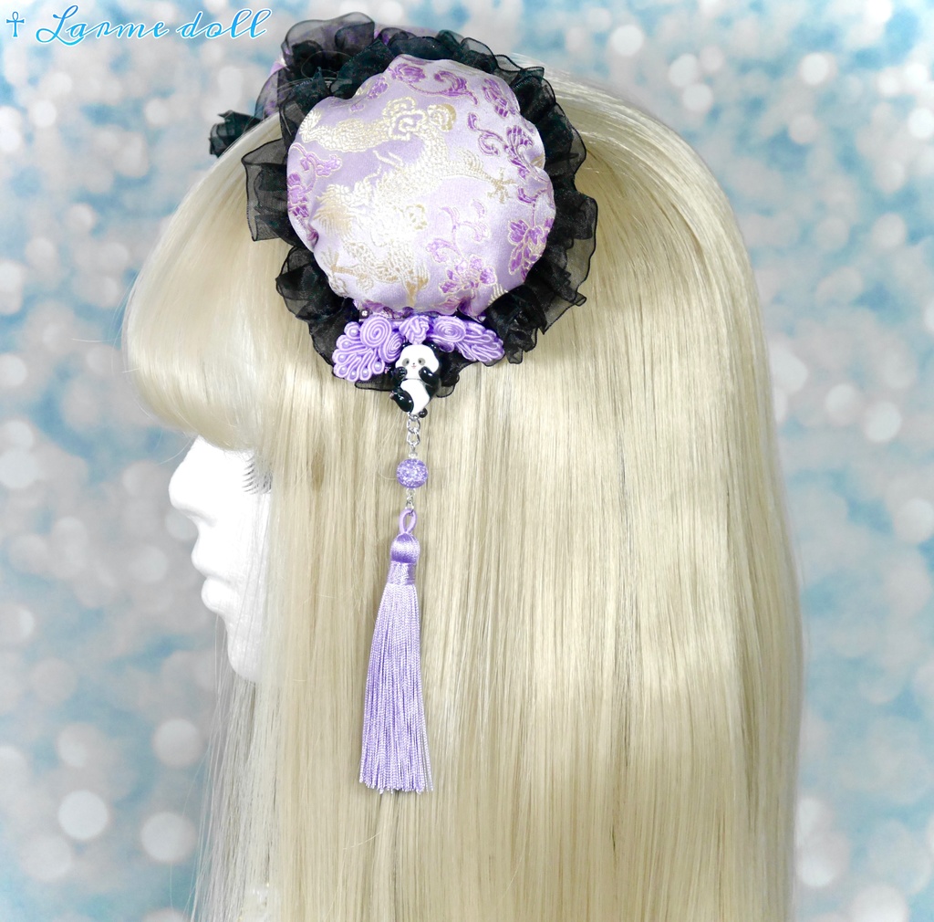 【受注生産】《☥》パンダチャイナお団子カバー(チャイナ生地タイプ)(レース黒)本体カバーカラー▷紫