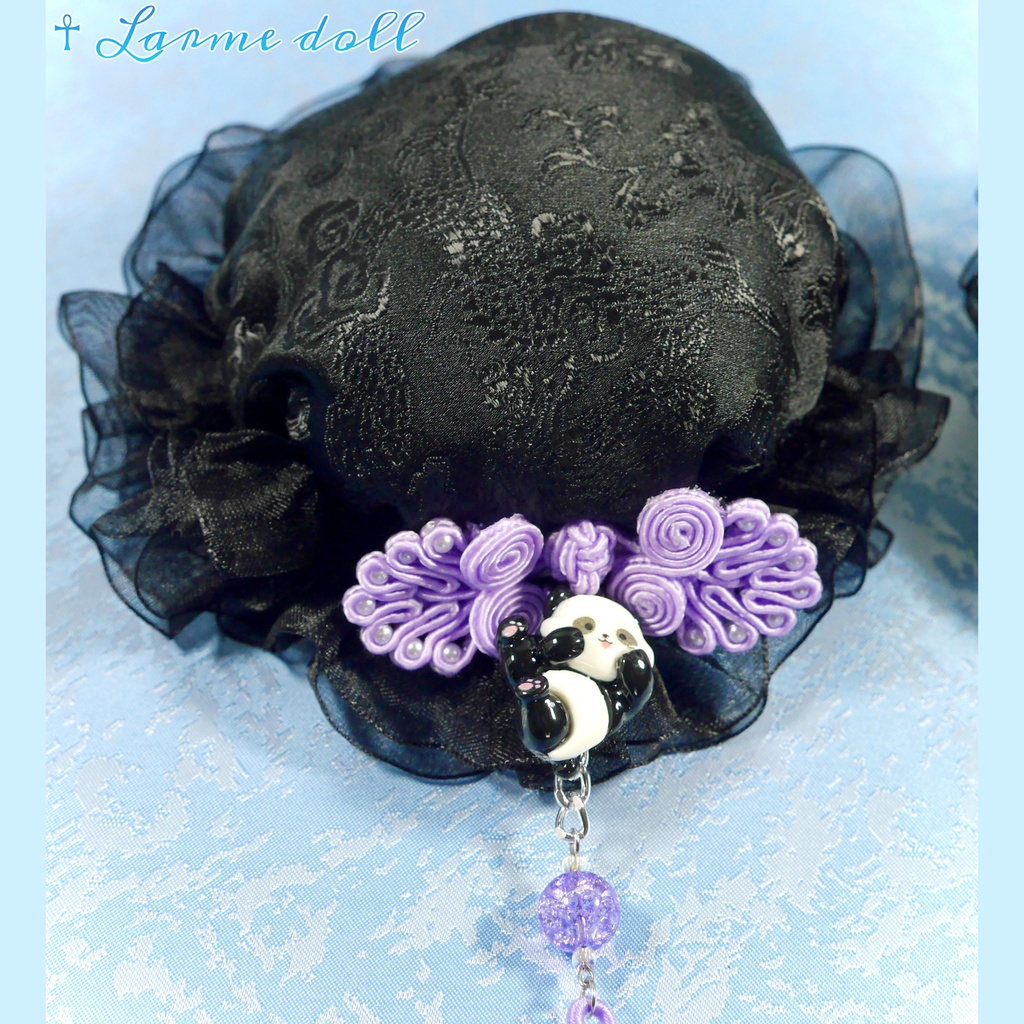 【受注生産】《☥》パンダチャイナお団子カバー(チャイナ生地タイプ)(レース黒)本体カバーカラー▷黒