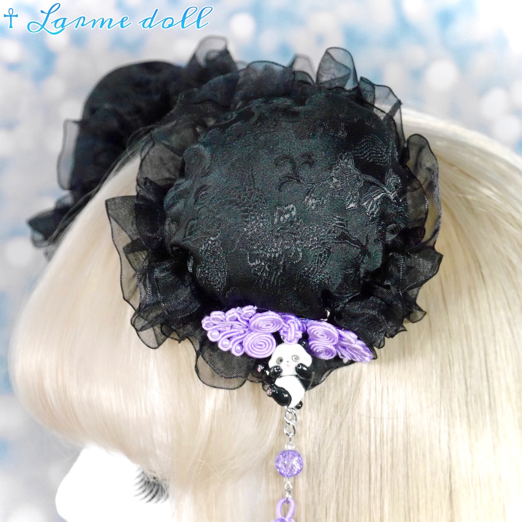 【受注生産】《☥》パンダチャイナお団子カバー(チャイナ生地タイプ)(レース黒)本体カバーカラー▷黒