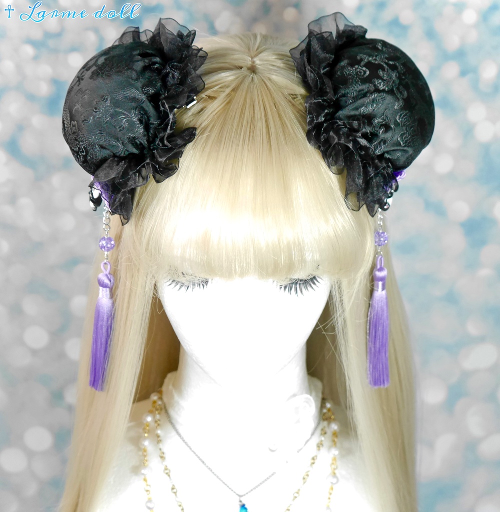 【受注生産】《☥》パンダチャイナお団子カバー(チャイナ生地タイプ)(レース黒)本体カバーカラー▷黒