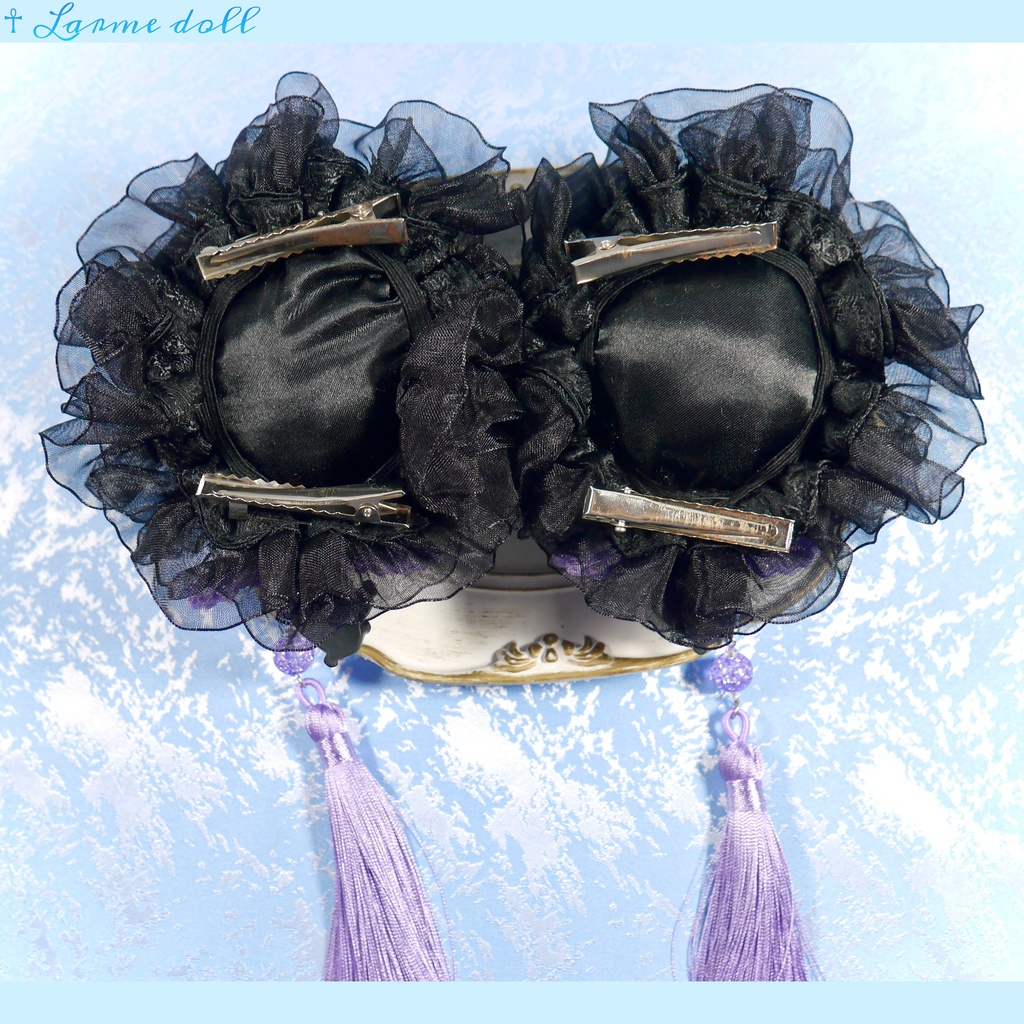 【受注生産】《☥》パンダチャイナお団子カバー(チャイナ生地タイプ)(レース黒)本体カバーカラー▷黒