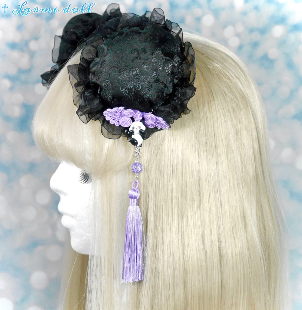 【受注生産】《☥》パンダチャイナお団子カバー(チャイナ生地タイプ)(レース黒)本体カバーカラー▷黒