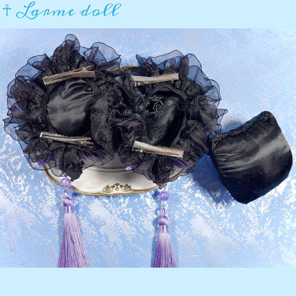 【受注生産】《☥》パンダチャイナお団子カバー(チャイナ生地タイプ)(レース黒)本体カバーカラー▷黒