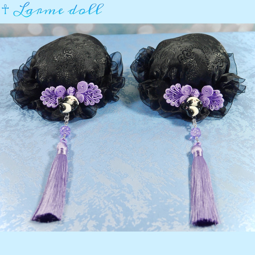 【受注生産】《☥》パンダチャイナお団子カバー(チャイナ生地タイプ)(レース黒)本体カバーカラー▷黒