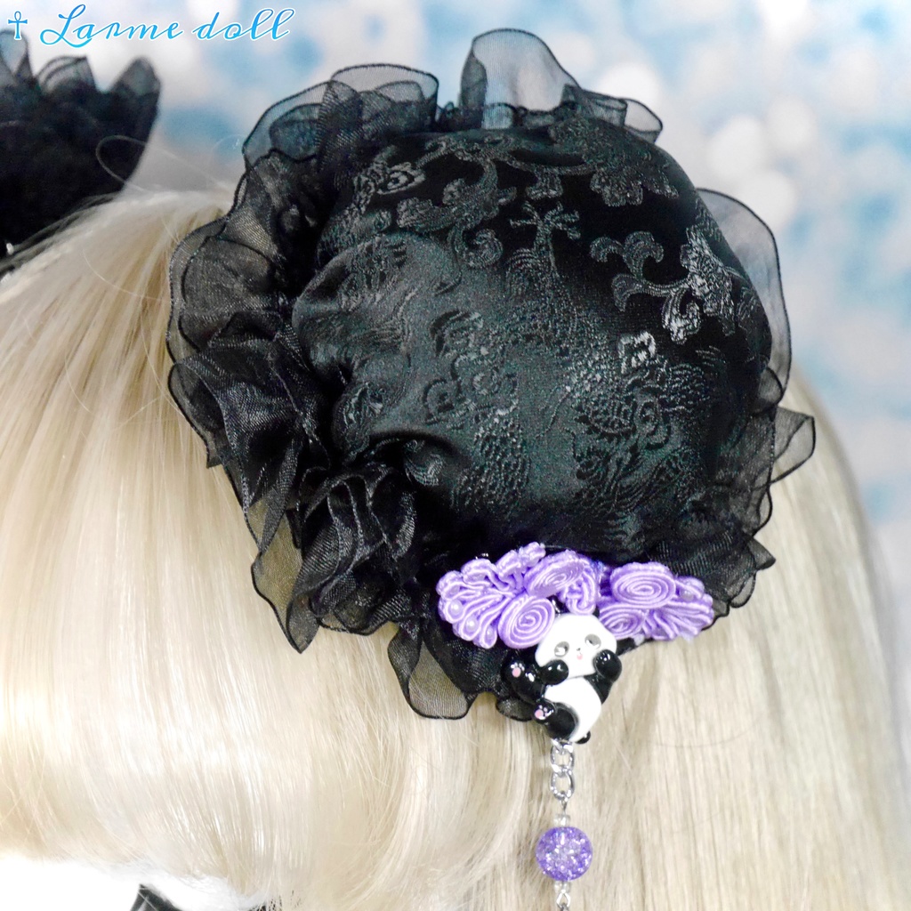 【受注生産】《☥》パンダチャイナお団子カバー(チャイナ生地タイプ)(レース黒)本体カバーカラー▷黒