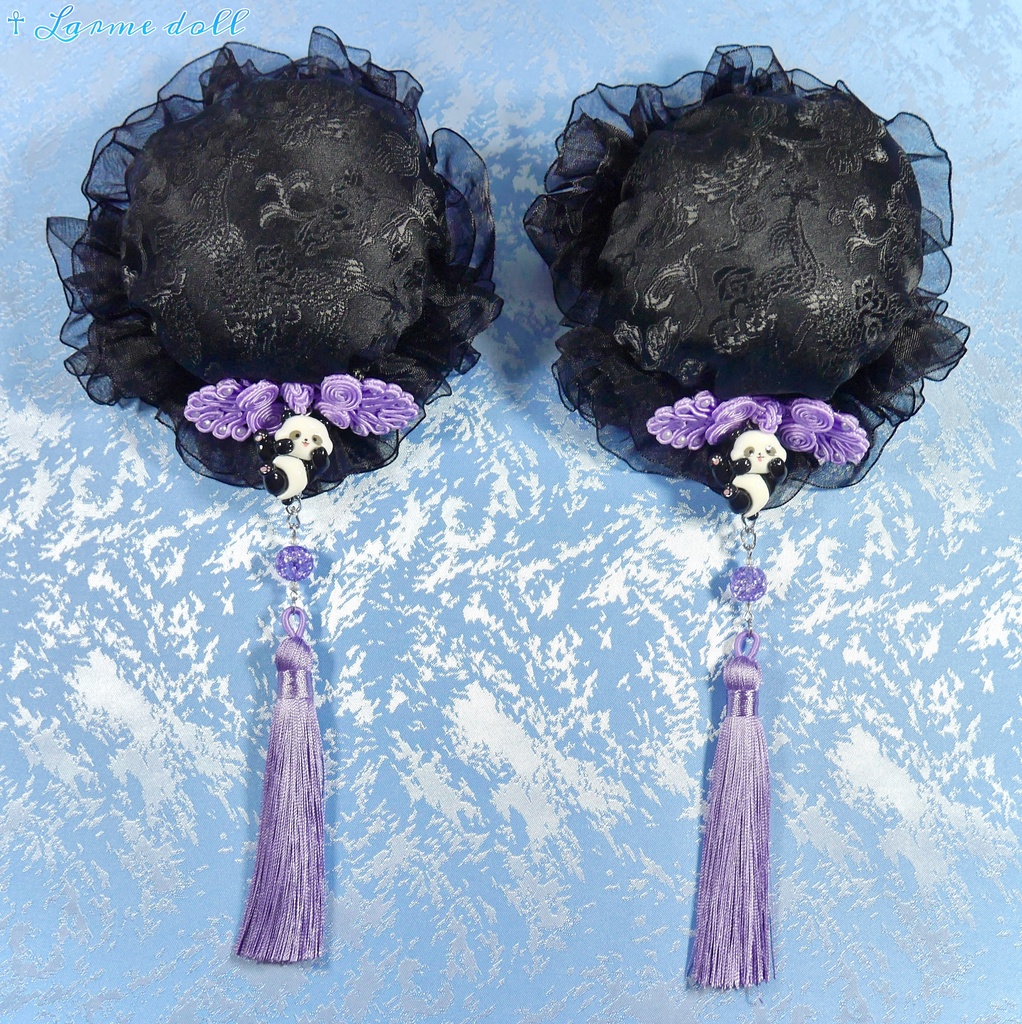 【受注生産】《☥》パンダチャイナお団子カバー(チャイナ生地タイプ)(レース黒)本体カバーカラー▷黒