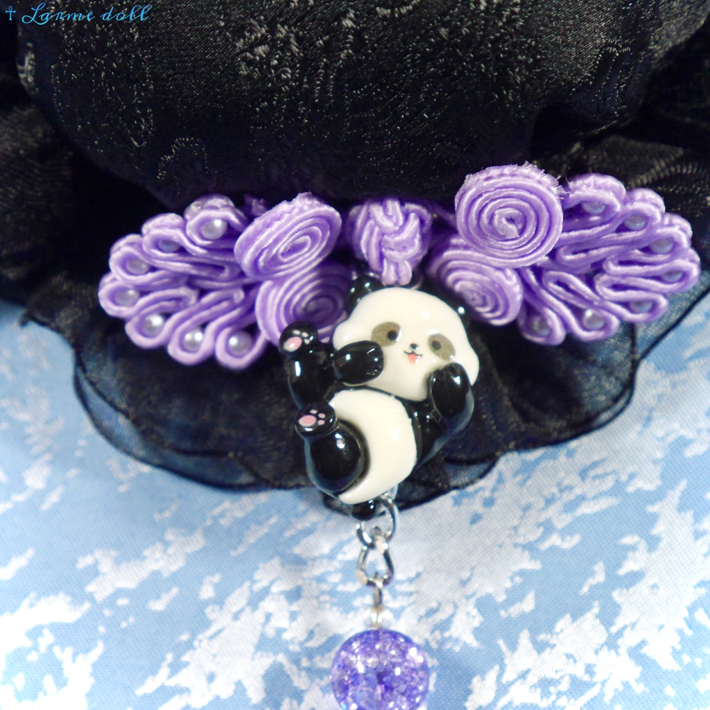 【受注生産】《☥》パンダチャイナお団子カバー(チャイナ生地タイプ)(レース黒)本体カバーカラー▷黒