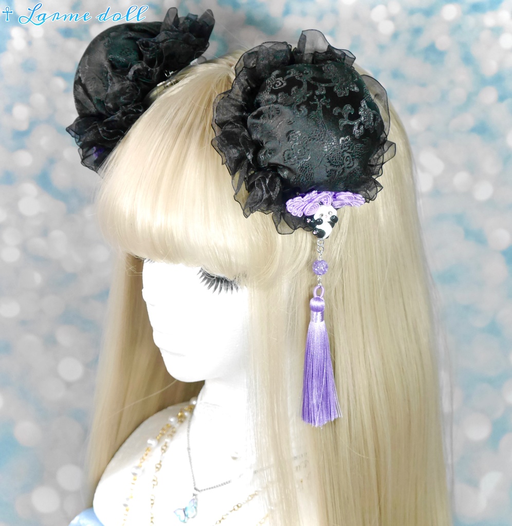 【受注生産】《☥》パンダチャイナお団子カバー(チャイナ生地タイプ)(レース黒)本体カバーカラー▷黒