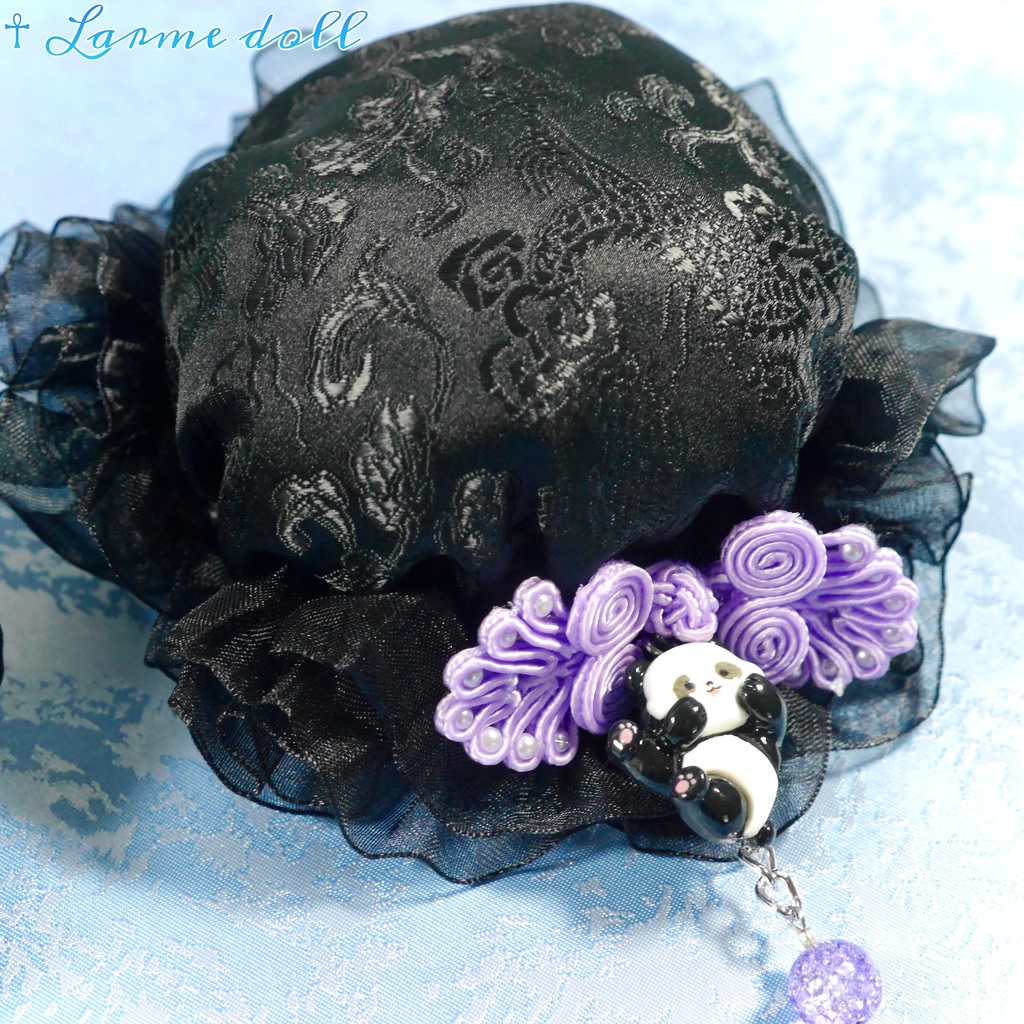 【受注生産】《☥》パンダチャイナお団子カバー(チャイナ生地タイプ)(レース黒)本体カバーカラー▷黒