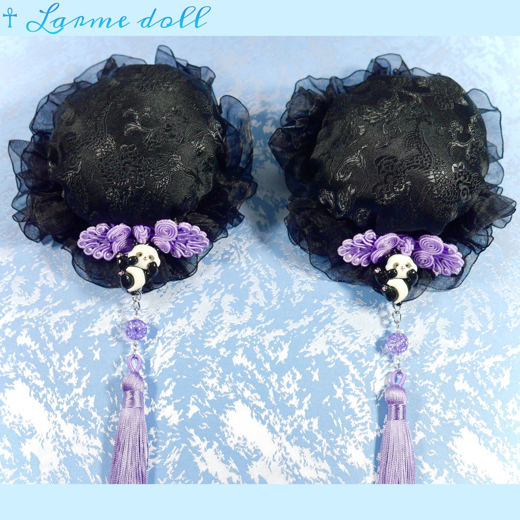 【受注生産】《☥》パンダチャイナお団子カバー(チャイナ生地タイプ)(レース黒)本体カバーカラー▷黒