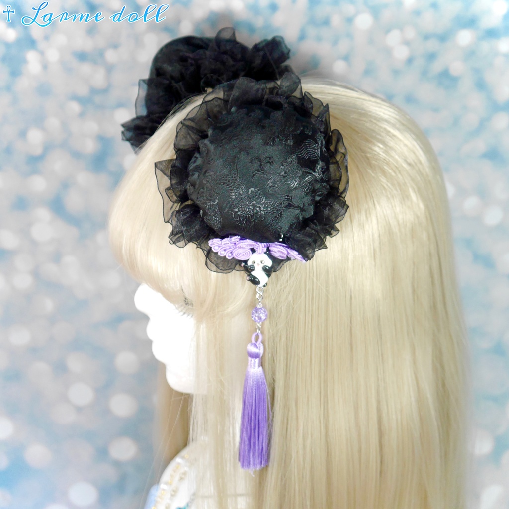 【受注生産】《☥》パンダチャイナお団子カバー(チャイナ生地タイプ)(レース黒)本体カバーカラー▷黒