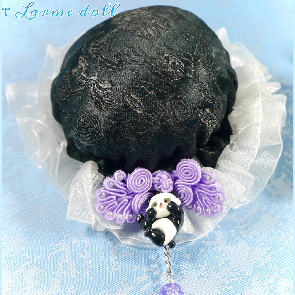 【受注生産】《☥》パンダチャイナお団子カバー(チャイナ生地タイプ)(レース白)本体カバーカラー▷黒