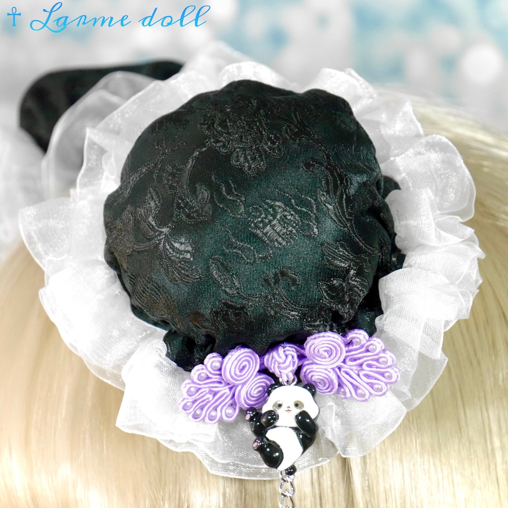 【受注生産】《☥》パンダチャイナお団子カバー(チャイナ生地タイプ)(レース白)本体カバーカラー▷黒