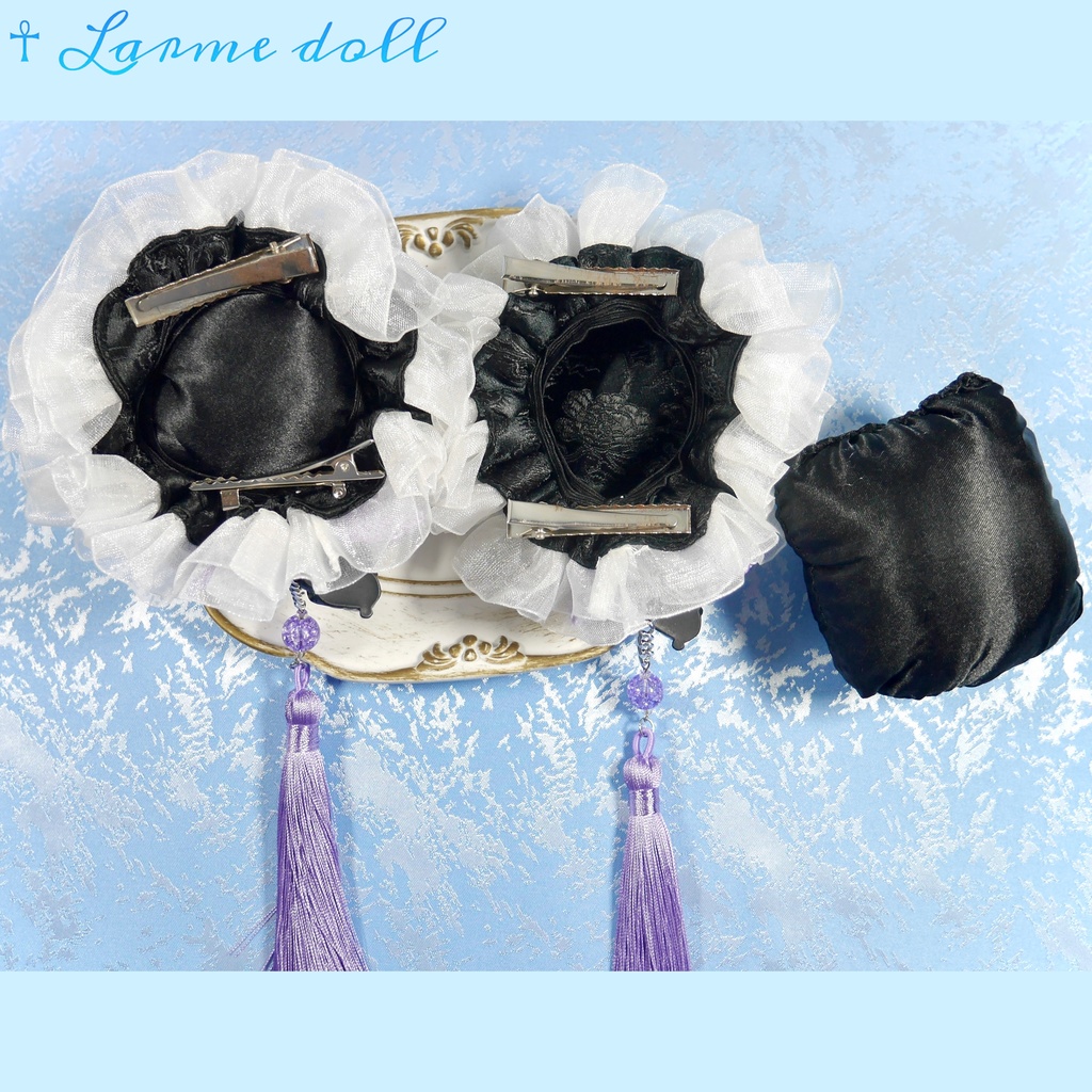 【受注生産】《☥》パンダチャイナお団子カバー(チャイナ生地タイプ)(レース白)本体カバーカラー▷黒