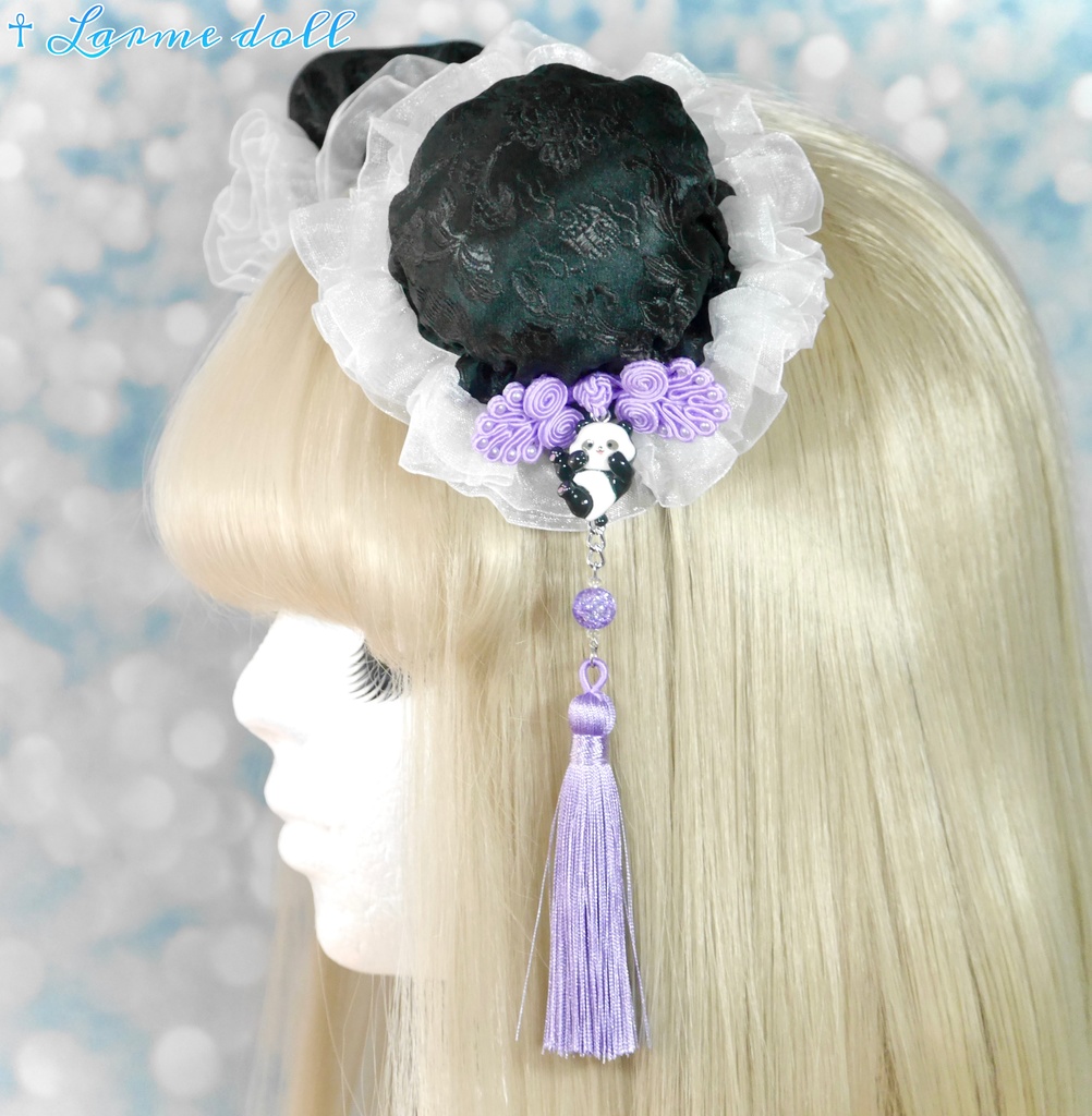 【受注生産】《☥》パンダチャイナお団子カバー(チャイナ生地タイプ)(レース白)本体カバーカラー▷黒