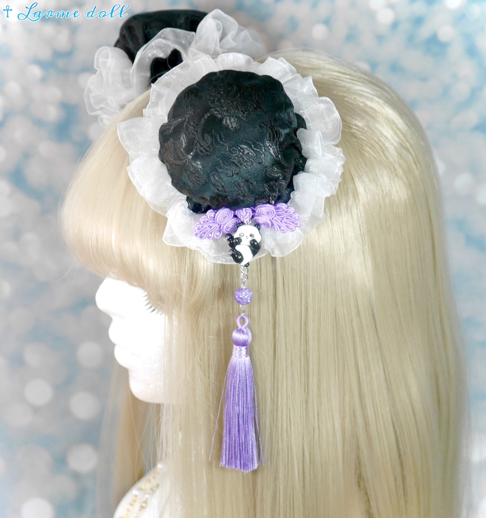 【受注生産】《☥》パンダチャイナお団子カバー(チャイナ生地タイプ)(レース白)本体カバーカラー▷黒