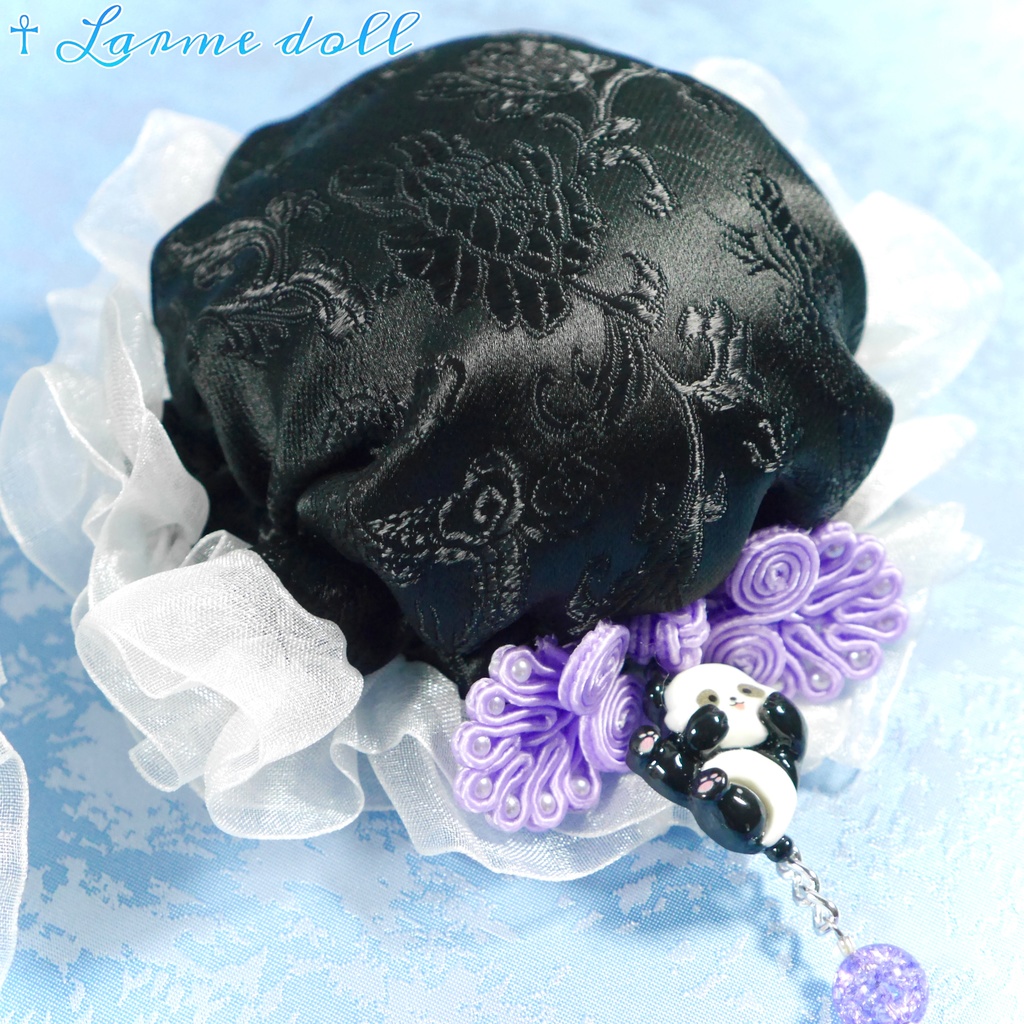 【受注生産】《☥》パンダチャイナお団子カバー(チャイナ生地タイプ)(レース白)本体カバーカラー▷黒