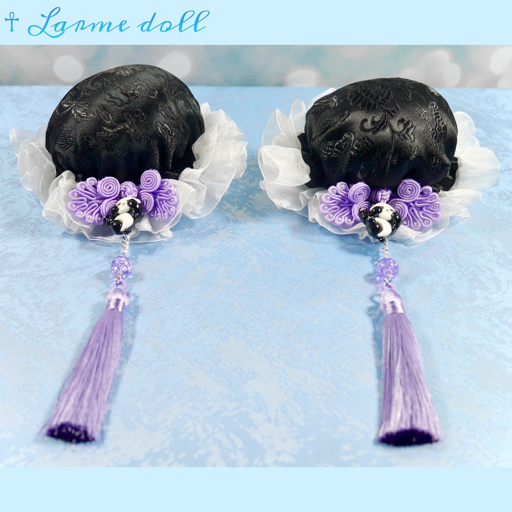 【受注生産】《☥》パンダチャイナお団子カバー(チャイナ生地タイプ)(レース白)本体カバーカラー▷黒