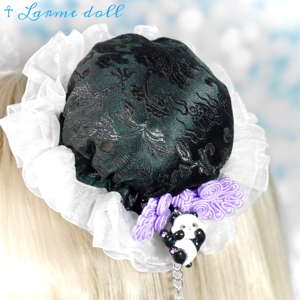 【受注生産】《☥》パンダチャイナお団子カバー(チャイナ生地タイプ)(レース白)本体カバーカラー▷黒