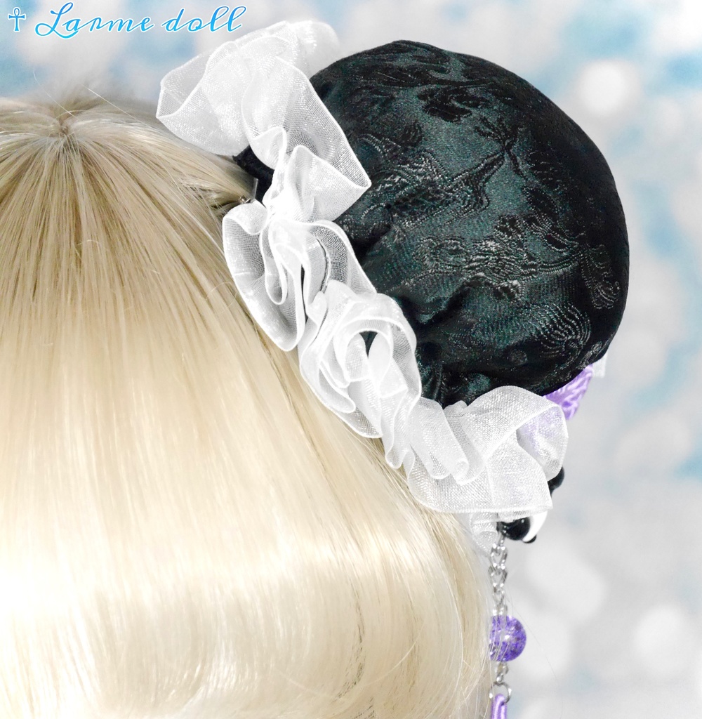 【受注生産】《☥》パンダチャイナお団子カバー(チャイナ生地タイプ)(レース白)本体カバーカラー▷黒