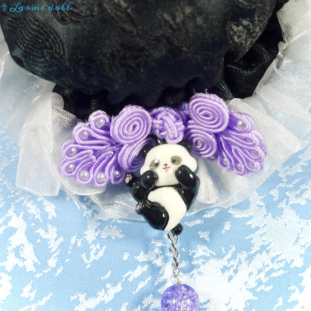 【受注生産】《☥》パンダチャイナお団子カバー(チャイナ生地タイプ)(レース白)本体カバーカラー▷黒