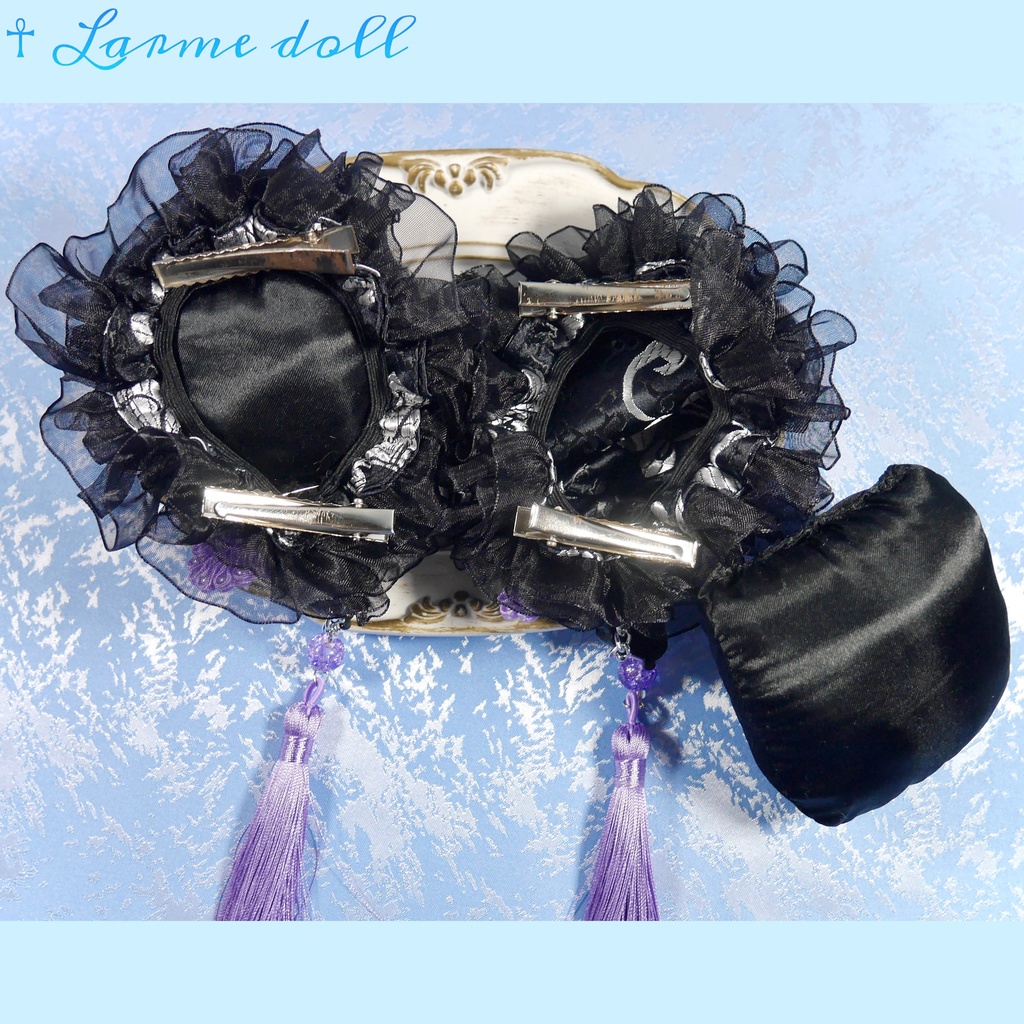 【受注生産】《☥》パンダチャイナお団子カバー(チャイナ生地タイプ)(レース黒)本体カバーカラー▷黒×シルバー