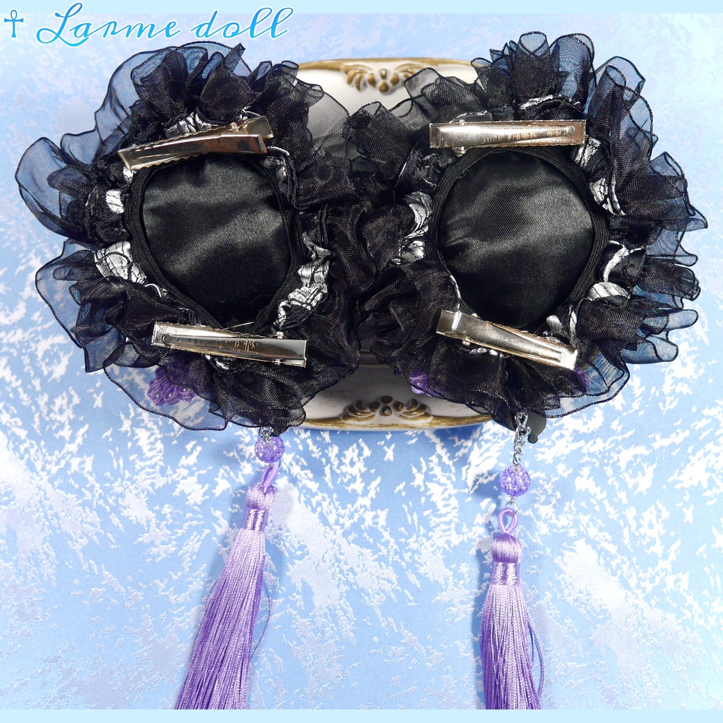 【受注生産】《☥》パンダチャイナお団子カバー(チャイナ生地タイプ)(レース黒)本体カバーカラー▷黒×シルバー