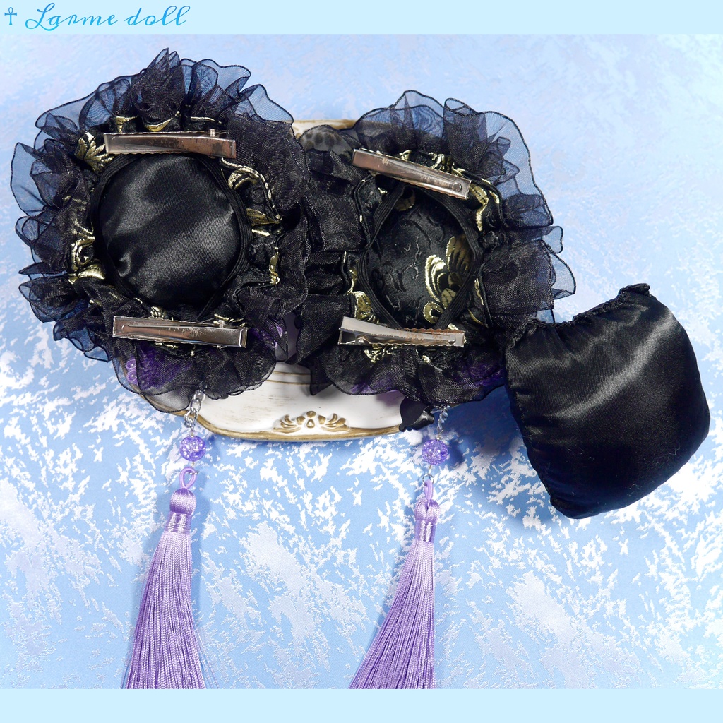 【受注生産】《☥》パンダチャイナお団子カバー(チャイナ生地タイプ)(レース黒)本体カバーカラー▷黒×ゴールド