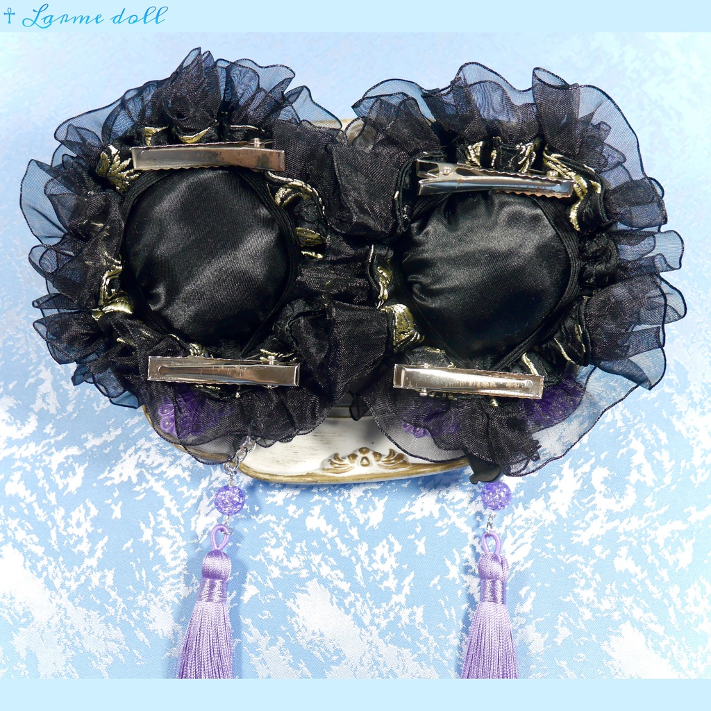 【受注生産】《☥》パンダチャイナお団子カバー(チャイナ生地タイプ)(レース黒)本体カバーカラー▷黒×ゴールド