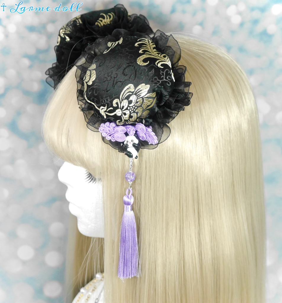 【受注生産】《☥》パンダチャイナお団子カバー(チャイナ生地タイプ)(レース黒)本体カバーカラー▷黒×ゴールド