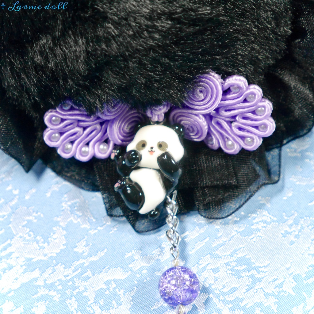 【受注生産】《☥》パンダチャイナお団子カバー(ファー生地タイプ)(レース黒)本体カバーカラー▷黒