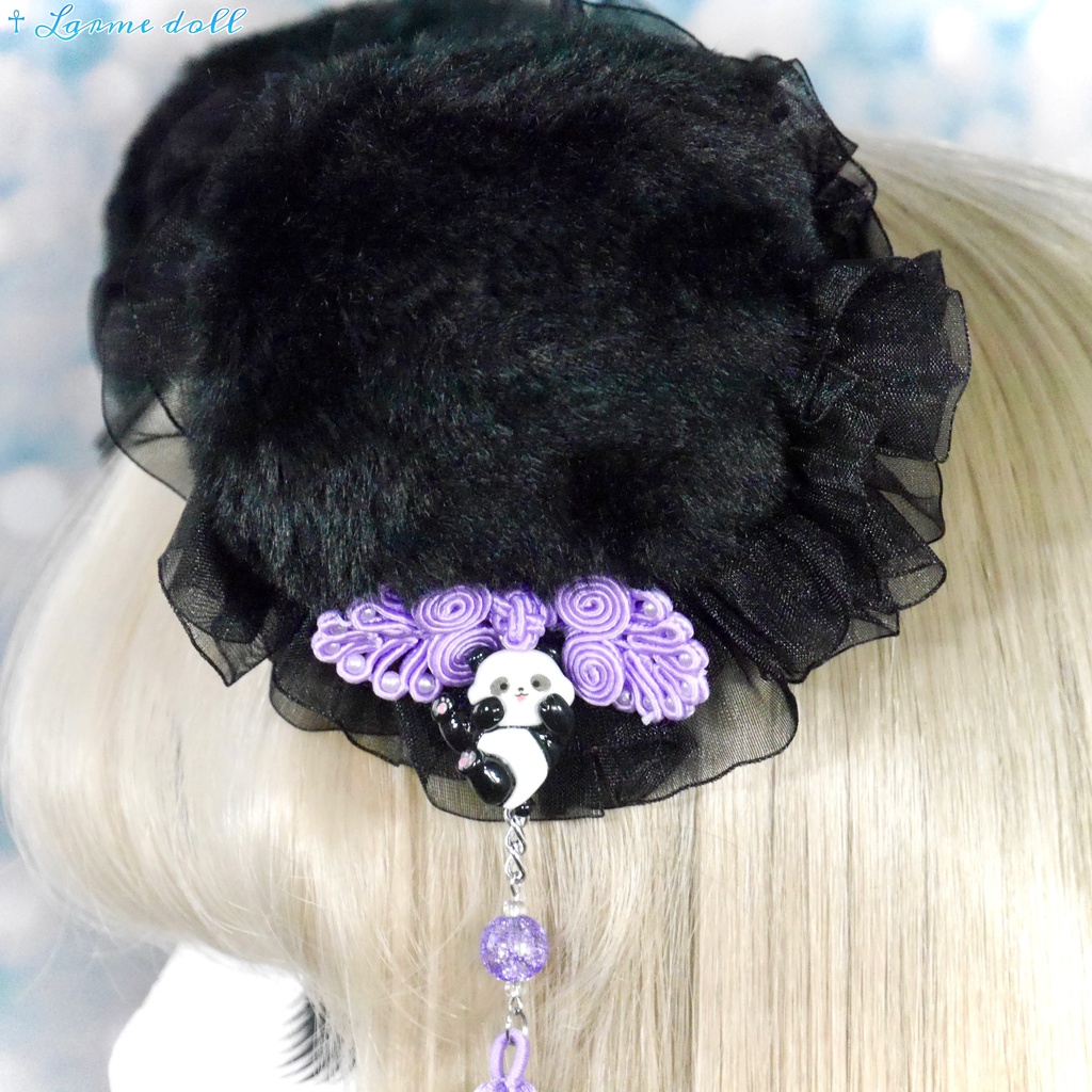 【受注生産】《☥》パンダチャイナお団子カバー(ファー生地タイプ)(レース黒)本体カバーカラー▷黒